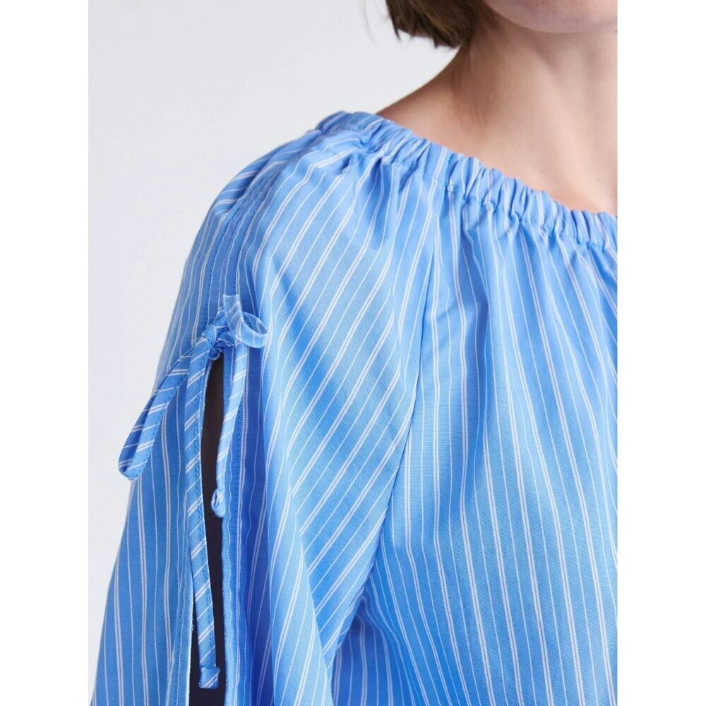 Free Assembly Women's Gathered Neck Cotton Top, Long Tie Sleeve, Size L (12-14) - Picture 4 of 4